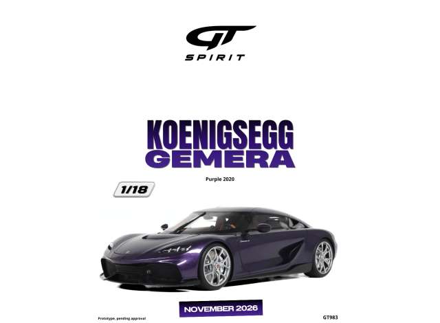 Pre-Order – 2020 Koenigsegg Gemera *Resin serie*, purple 1:18 GT Spirit Model (GT983) – ETA. February 2027