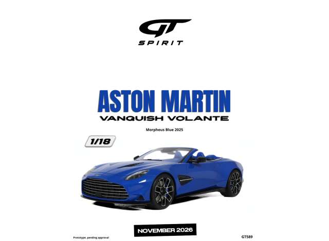 Pre-Order – 2025 Aston Martin Vanquish Volante *Resin serie*, morpheus blue 1:18 GT Spirit Model (GT589) – ETA. February 2027