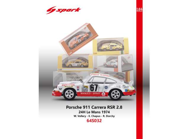 Pre-Order – 1974 Porsche 911 Carrera RSR 2.8 #67 W.Vollery/E.Chapus/R. Dorchy 24H Le Mans, various 1:64 Spark Model (spa64S032) – ETA. December 2026