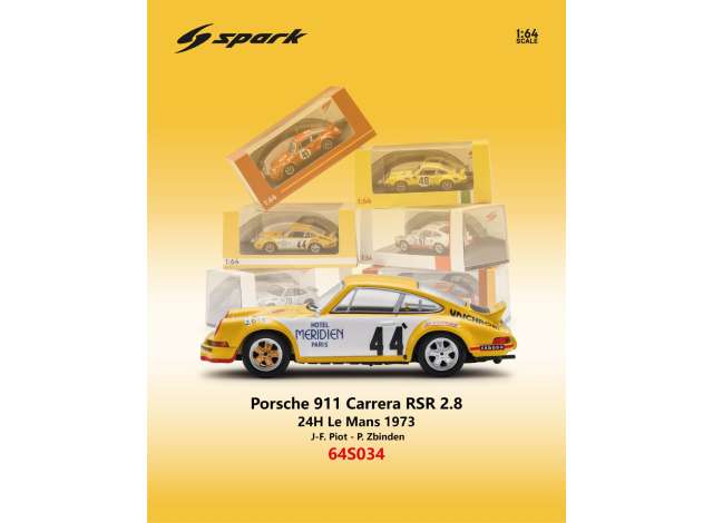 Pre-Order – 1973 Porsche 911 Carrera RSR 2.8 #44 J-F.Piot/P.Zbinden 24H Le Mans, yellow 1:64 Spark Model (spa64S034) – ETA. December 2026
