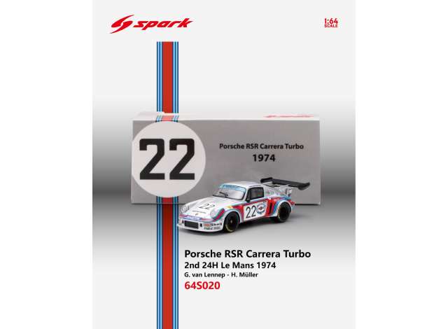 Pre-Order – 1974 Porsche 911 Carrera Turbo #22 G. van Lennep/H.Müller 2nd 24H Le Mans, various 1:64 Spark Model (spa64S020) – ETA. December 2026