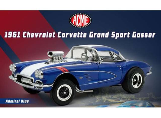 Pre-Order – 1961 Chevrolet Corvette Grand Sport Gasser, blue 1:18 Acme Diecast Model (acme1800939) – ETA. October/November 2026