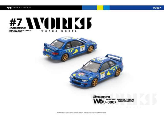 Pre-Order – Subaru Impreza #3 Colin McRae WRC 1997 Monte Carlo, blue/yellow 1:64 WORKS Model (W64-0007) – ETA. October/November 2026