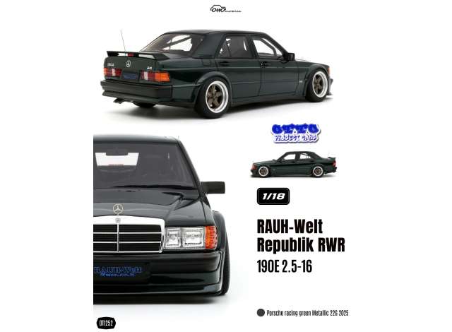 Pre-Order – 2025 Rauh-Wlt Republik RWR 190E 2.5-16 *Resin series*, Porsche racing green metallic 1:18 OttOmobile Miniatures Model (OT1252) – ETA. January 2027