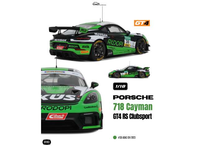 Pre-Order – 2023 Porsche Cayman 718 GT4 RS Clubsport #30 *Resin series*, green/black 1:18 OttOmobile Miniatures Model (OT1193) – ETA. January 2027