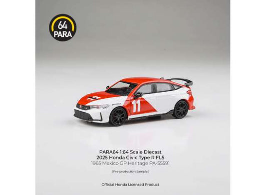 Pre-Order – 2025 Honda Civic Type R FL5 #11 1965 Mexico  GP Heritage, white/red 1:64 Para64 Model (pa55591) – ETA. October/November 2026