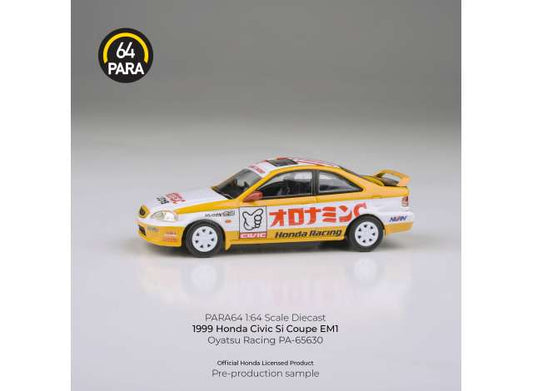 Pre-Order – 1999 Honda Civic EM1 Oyatsu Racing, white/orange 1:64 Para64 Model (pa65630) – ETA. October/November 2026