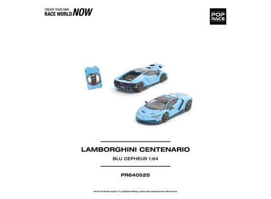 Pre-Order – Lamborghini Centenario, blue cepheus 1:64 Pop Race Limited Model (PR640525) – ETA. January/February 2027