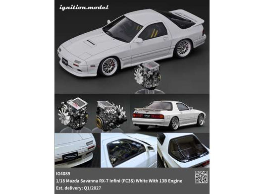 Pre-Order – Mazda Savanna RX-7 Infini (FC3S) with 13B Engine, white 1:18 Ignition Model (IG4089) – ETA. April/May 2027