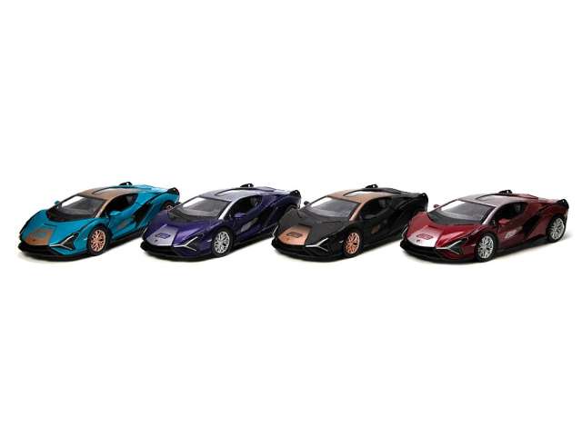 Pre-Order – Lamborghini Sián FKP 37 *Livery Edition* Assortment tray of 12 with 4 colours in the tray; red, purple, blue, black 1:40 Kinsmart Model (KT5431DF~12) – ETA. December 2026