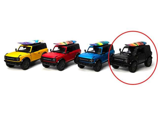 Pre-Order – 2022 Ford Bronco with surfboard, black 1:34 Kinsmart Model (KT5438WSbk) – ETA. December 2026