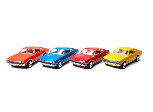 Pre-Order – 1974 Ford Maverick Assortment tray of 12 with 4 colours in the tray, blue, yellow, orange, red 1:38 Kinsmart Model (KT5488D~12) – ETA. December 2026