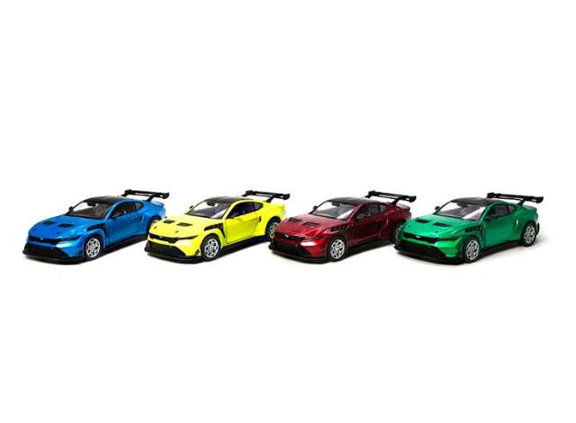 Pre-Order – 2025 Ford Mustang GTD Assortment tray of 12 with 4 colours in the tray, red, green, yellow, blue 1:38 Kinsmart Model (KT5489D~12) – ETA. December 2026