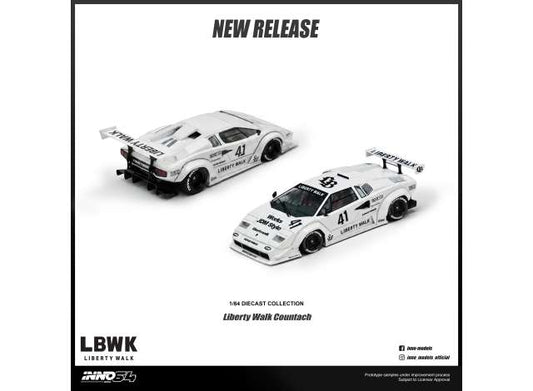 Pre-Order – Lamborghini Countach Liberty Walk, white 1:64 Inno Models Model (in64-LBCOUNTACH-01) – ETA. November 2026