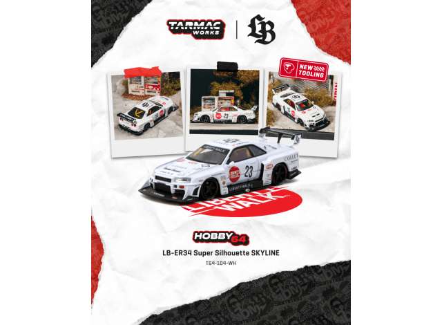 Pre-Order – 2025 Nissan Skyline GT-R (R34) LB Super Silhouette Collet, white 1:64 Tarmac Model (TC-T64-104-WH) – ETA. February 2027