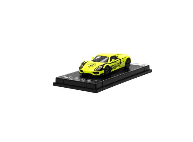 Pre-Order – Porsche 918 Spyder Salzburg Racing Design *Hypercar League Collection*, acid green 1:64 Kinsmart Model (KTH36) – ETA. December 2026