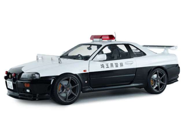 Pre-Order – 1999 Nissan Skyline (BNR34) Japanese Police, black/white 1:18 Solido Model (soli1804317) – ETA. October 2026