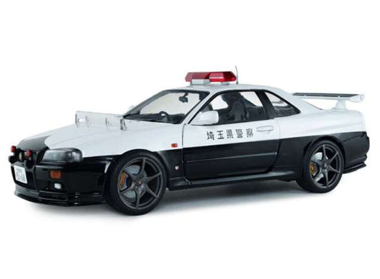 Pre-Order – 1999 Nissan Skyline (BNR34) Japanese Police, black/white 1:18 Solido Model (soli1804317) – ETA. October 2026