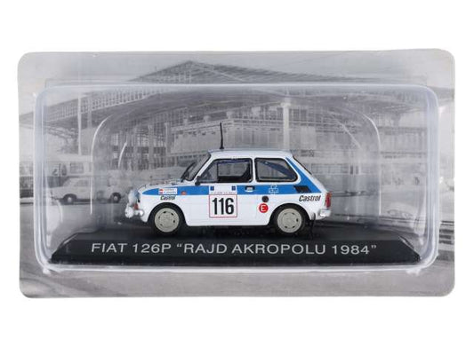 Pre-Order – #FIA2 1/43 Fiat 126P *RAJD AKROPOLU 1984*, white/blue 1:43 Magazine Models Model (mag43FiatRAJD) – ETA. November 2026