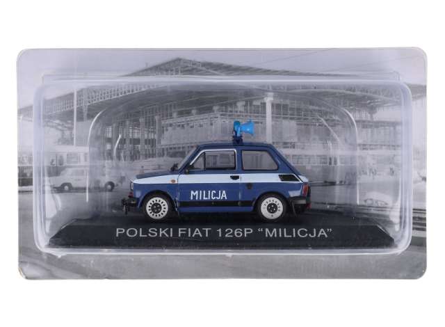 Pre-Order – #FIA8 1/43 Polski Fiat 126P *MILICJA*, blue/white 1:43 Magazine Models Model (mag43FiatMILICJA) – ETA. November 2026
