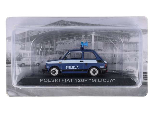 Pre-Order – #FIA8 1/43 Polski Fiat 126P *MILICJA*, blue/white 1:43 Magazine Models Model (mag43FiatMILICJA) – ETA. November 2026