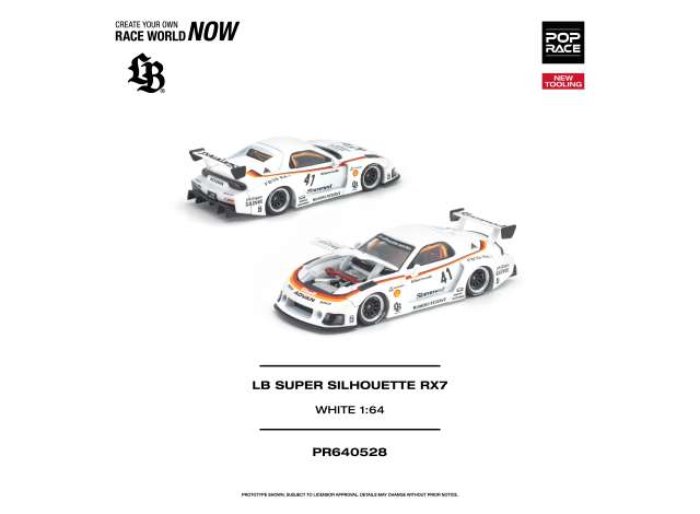 Pre-Order – LB Super Silhouette RX7 (FD3S), white 1:64 Pop Race Limited Model (PR640528) – ETA. March 2027