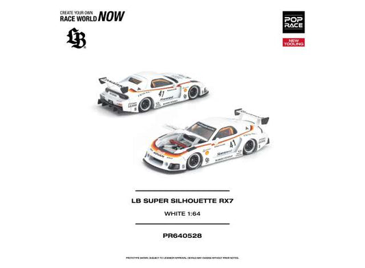 Pre-Order – LB Super Silhouette RX7 (FD3S), white 1:64 Pop Race Limited Model (PR640528) – ETA. March 2027