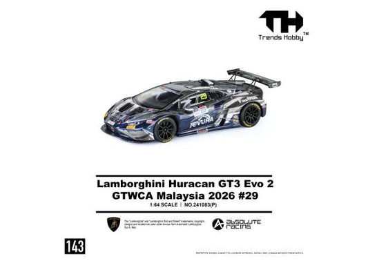 Pre-Order – 2026 Lamborghini Huracan GT3 EVO #29 GTWCA Malaysia, various 1:64 Trends Hobby Model (TH241083P) – ETA. December 2026