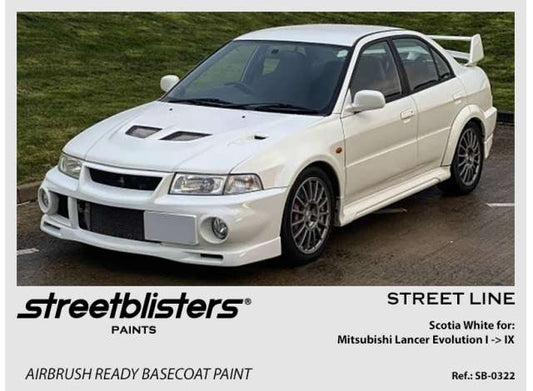 Pre-Order – Mitsubishi Lancer Evolution I -> IX Scotia White 30ml 1:0 Streetblisters Model (SB30-0322) – ETA. November 2026