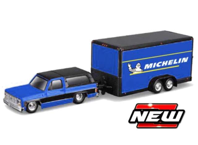 Pre-Order – Chevrolet K5 Blazer white Box Trailer *MICHELIN*, blue/yellow 1:64 Maisto Model (MAI11368-M01) – ETA. January 2027