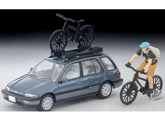 Pre-Order – 1990 Honda Civic Shuttle RT X with Figure and Mountain Bike, blue 1:64 Tomica Limited Vintage Model (TLV-N297C) – ETA. December 2026