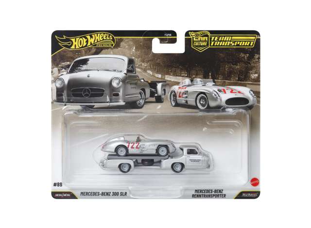 Pre-Order – Mercedes Benz 300 SLR Uhlenhaut + 1955 Mercedes-Benz *Blaues Wunder* *Team Transport series*, silver 1:64 Hotwheels Model (HWMVJHX90) – ETA. December 2026