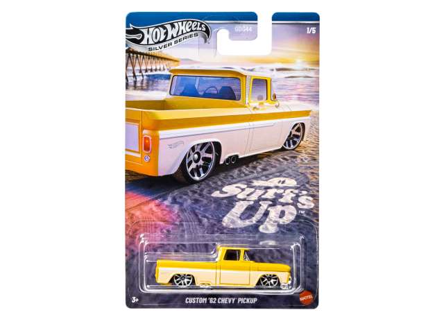 Pre-Order – Custom 1962 Chevrolet Pick-up *Surf`s Up*, yellow 1:64 Hotwheels Model (HWMVJCB67) – ETA. December 2026