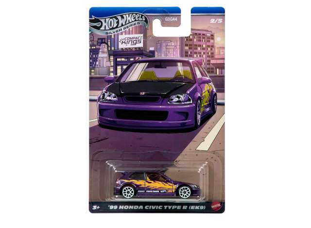 Pre-Order – 1999 Honda Civic Type R (EK9), purple/orange 1:64 Hotwheels Model (HWMVJKX57) – ETA. December 2026