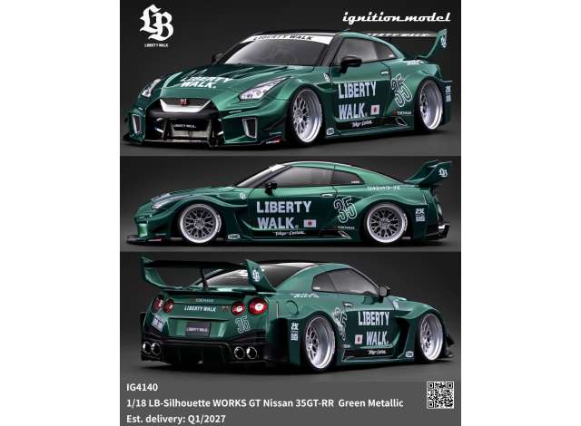 Pre-Order – LB-Silhouette WORKS GT Nissan 35GT-RR, green metallic 1:18 Ignition Model (IG4140) – ETA. June 2027