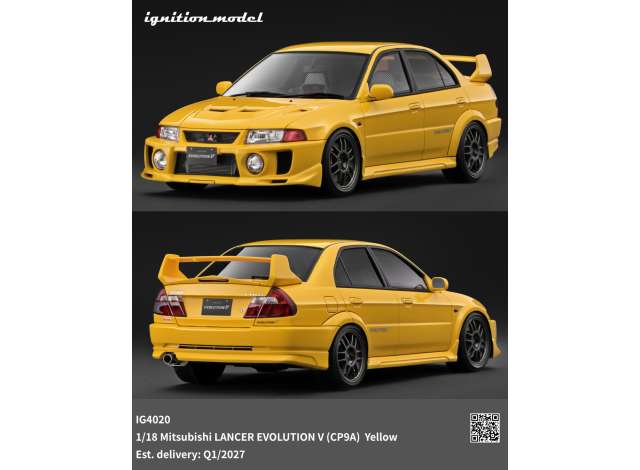 Pre-Order – Mitsubishi Lancer EVO V (CP9A), yellow 1:18 Ignition Model (IG4020) – ETA. June 2027