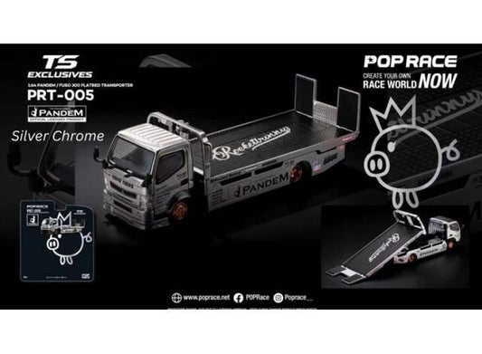 Pre-Order – Pandem Fuso 300 Flatbad Transporter *Tokyo Station Exclusives*, silver chrome 1:64 Pop Race Limited Model (PRT005) – ETA. April 2027