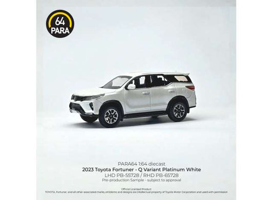 Pre-Order – 2023 Toyota Fortuner Q Variant, platinum white pearl 1:64 Para64 Model (PB65728) – ETA. January 2027
