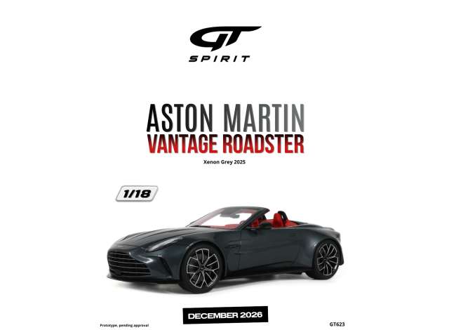 Pre-Order – 2025 Aston Martin Vantage Roadster *Resin serie*, xenon grey 1:18 GT Spirit Model (GT623) – ETA. April 2027
