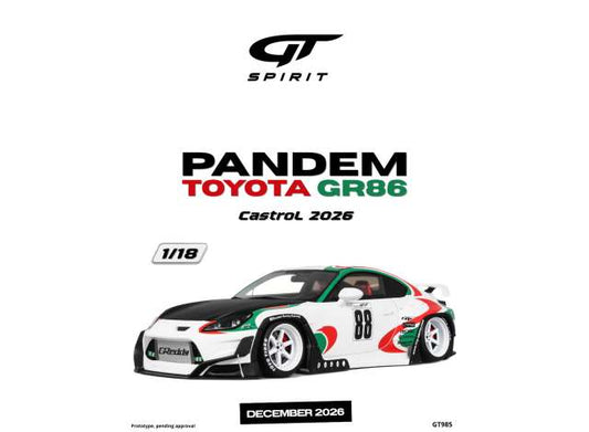 Pre-Order – 2026 Pandem Toyota GR86 Castrol *Resin serie*, white/green/red 1:18 GT Spirit Model (GT985) – ETA. April 2027