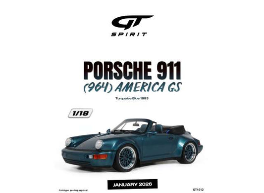 Pre-Order – 1993 Porsche 911 (964) America GS *Resin serie*, turquoise blue 1:18 GT Spirit Model (GT1012) – ETA. May 2027