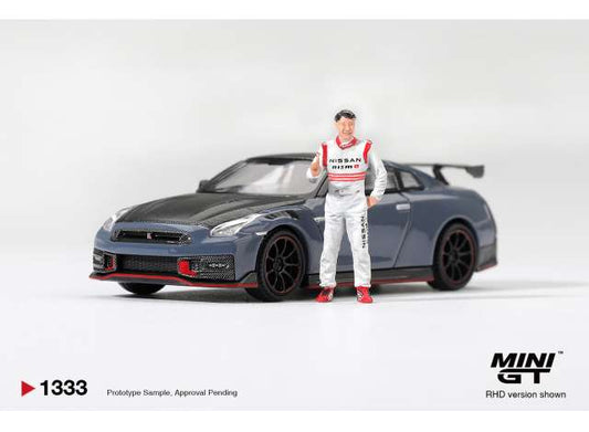 2024 Nissan GTR R35 Nismo Tsukuba Production Car Lap Record with Matsuda Figure Tssugio Matsuda, blue 1:64 Mini GT Model (MGT01333-R)