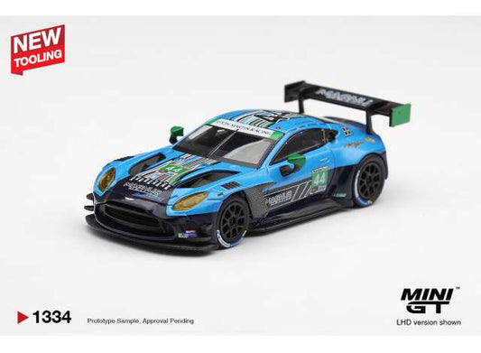 Pre-Order – 2025 Aston Martin Vantage GT3 Evo #44 Magnus Racing Daytona 24 hrs, blue/black 1:64 Mini GT Model (MGT01334-L) – ETA. April 2027