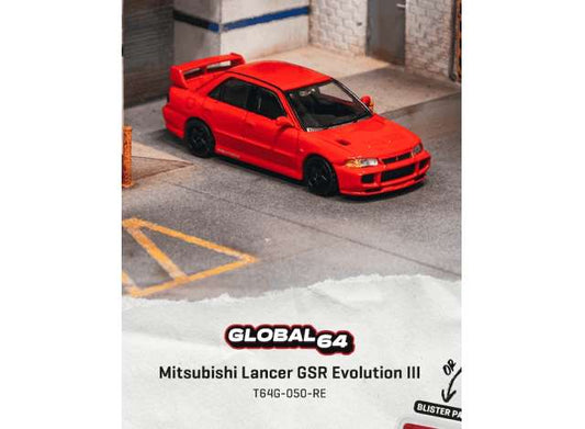 Pre-Order – 1995 Mitsubishi Lancer GSR Evo III, red 1:64 Tarmac Works Model (TC-T64G-050-RE) – ETA. March 2027