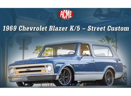 Pre-Order – 1969 Chevrolet Blazer K/5 2WD *Street Custom*, blue 1:18 Acme Diecast Model (ACME1807718) – ETA. January 2027