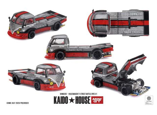 Pre-Order – 1972 Volkswagen T1 Pickup Street Battle Spec V1, grey/red 1:64 Mini GT Model (MGTKHMG292) – ETA. March 2027