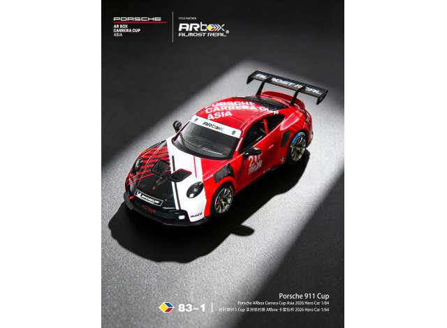 Pre-Order – 2026 Porsche 911 Cup Porsche ARbox Carrera Cup Asia Hero Car, red/white 1:64 Almost Real Model (ALM640010001) – ETA. October/November 2026