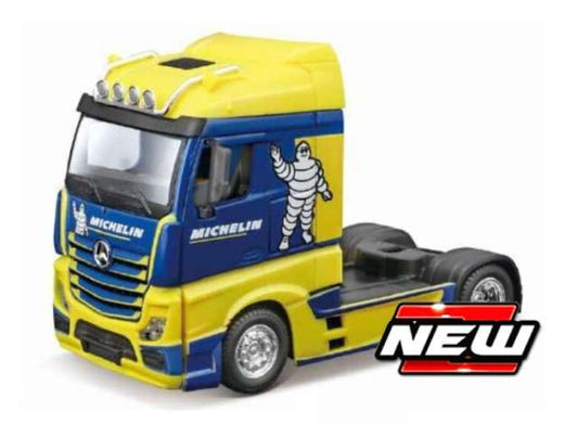 Pre-Order – Mercedes Benz Actros Gigaspace *MICHELIN*, blue/yellow 1:43 Bburago Model (BURA18-32200) – ETA. February 2027