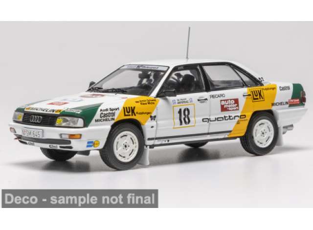 Pre-Order – 1989 Audi 200 quattro #18 A.Schwarz/K.Wicha Rally Acropolis, white/yellow/green 1:43 IXO Models Model (IXORAC461) – ETA. February 2027