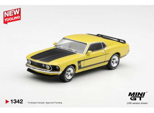 Pre-Order – 1969 Ford Mustang Boss 302, bright yellow 1:64 Mini GT Model (MGT01342-L) – ETA. April 2027